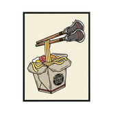 Hobo Lax Get Nood lacrosse poster featuring takeout box with lacrosse sticks as chopsticks picking up noodles