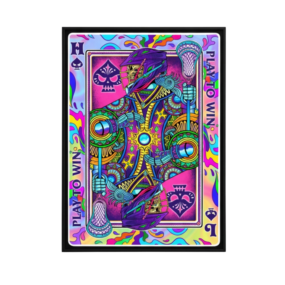 Colorful playing card with intricate designs and symbols on a white background
