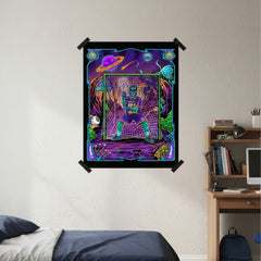 Hobo Lax The Tendy lacrosse poster featuring goalie in crease surrounded by psychedelic cosmic frame with aliens