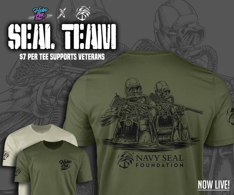 Lacrosse t-shirt with Navy SEAL Foundation graphic and text about supporting veterans.