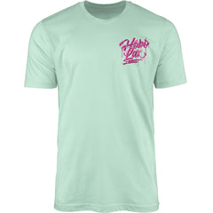 Get ready for Summer 2024 with the Sideline Scoop Tee by Hobo Lax. This Lacrosse T-shirt comes in a refreshing mint color and showcases a small, stylized "Hybrid Theory" logo in pink graffiti-style lettering on the left chest.